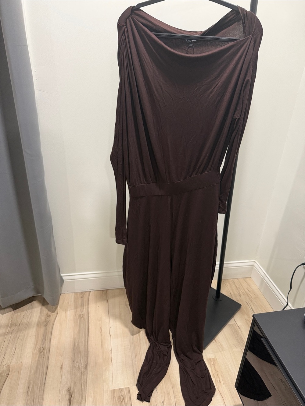 Fashion Nova Long Sleeve Brown Draped Jumpsuit